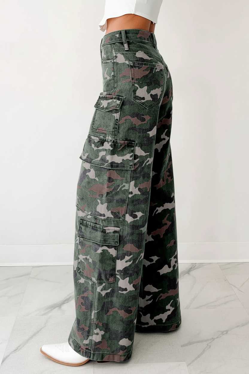 Those Camo Print High Waist Cargo Pants