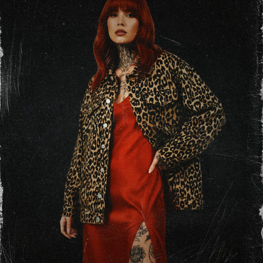 Leopard Button Up Long Sleeve Denim Jacket