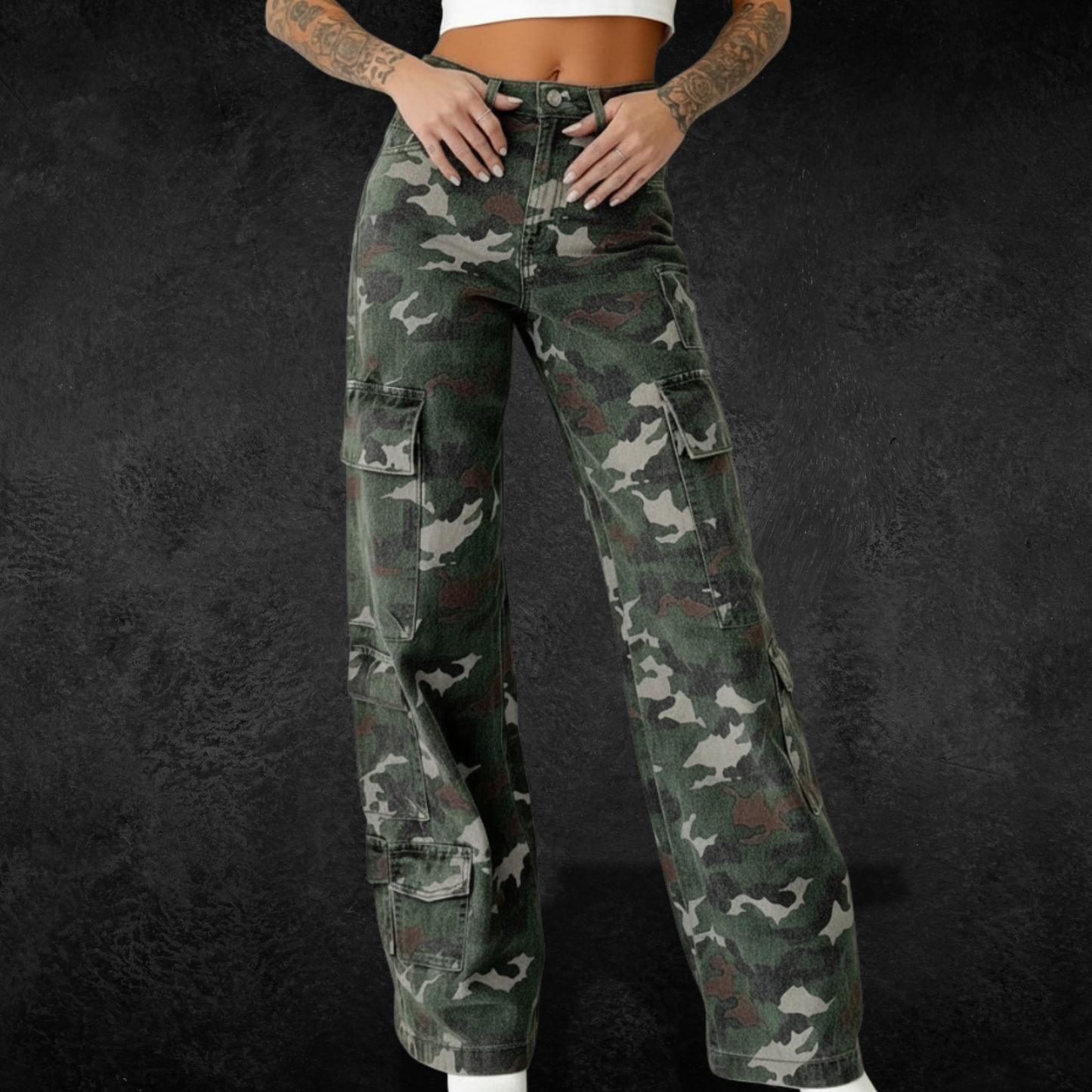 Those Camo Print High Waist Cargo Pants